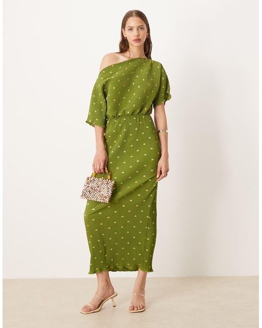 Never Fully Dressed Green Tilly Off Shoulder Plisse Maxi Dress