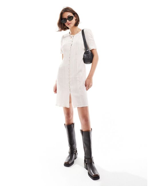 Object White Textured Buttondown Mini Dress