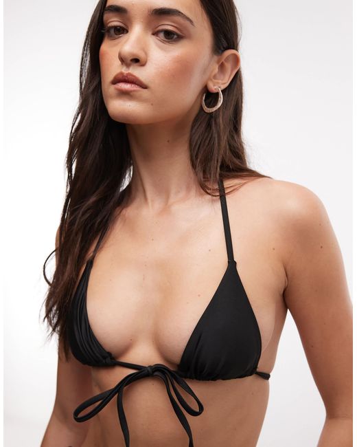 Collusion Black Tie Front Triangle Bikini Top