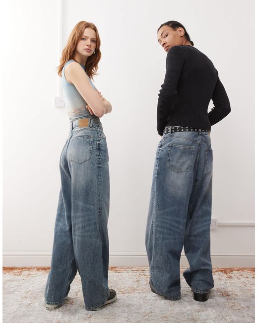 Astro - jean baggy unisexe à taille basse - délavé effet usé Weekday en coloris Blue