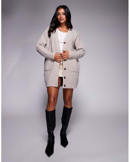 Aria Cove Purple Knitted Oversized Pocket Front Cardigan Mini Jumper Dress