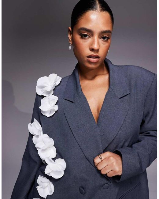 ASOS Blue Curve Blazer Dress With 3d Floral Detail