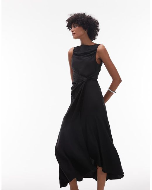 & Other Stories Black Drapey Midaxi Dress With Asymmetric Flutter Hem