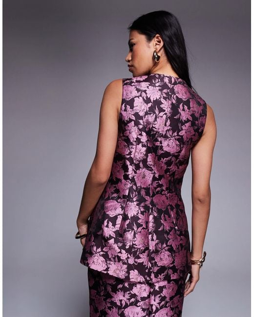 ASOS Purple Co-ord Jacquard Waist Coat With 3d Flowers