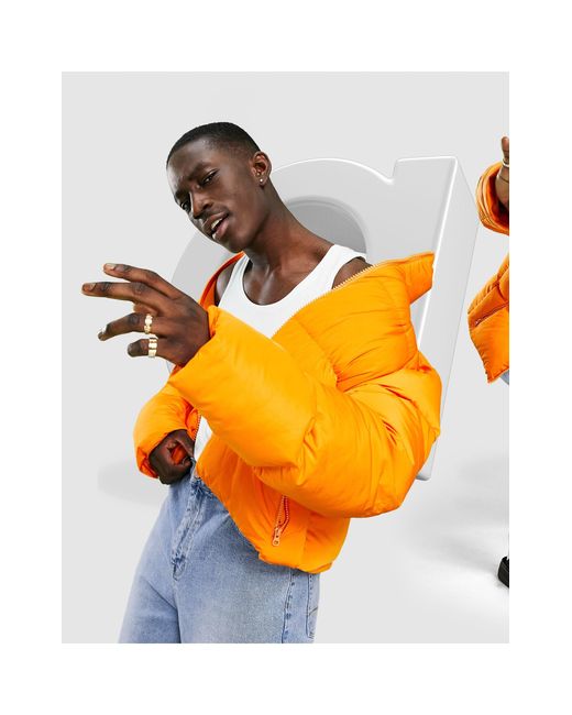 ASOS Cropped Puffer Jacket in Orange for Men - Lyst