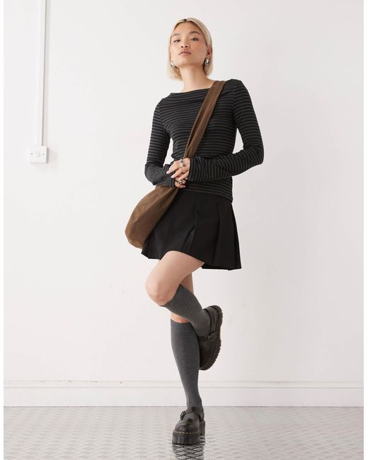 Weekday Black Annie Super Soft Boat Neck Long Sleeve Top