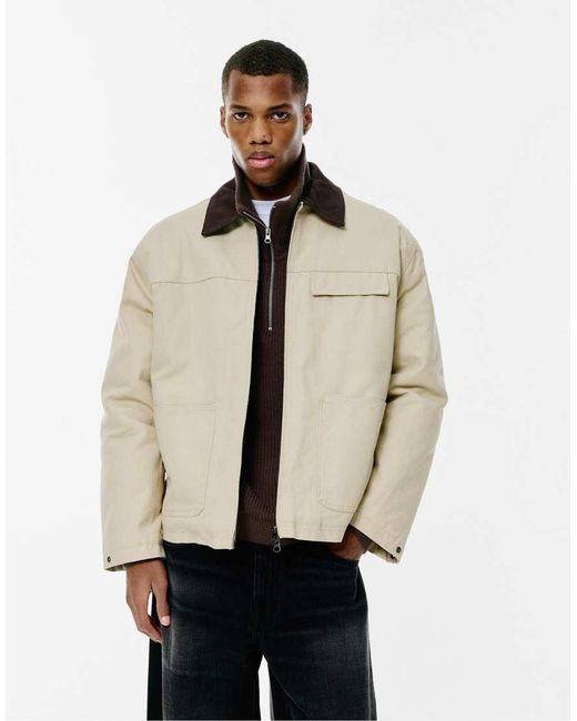 Pull&Bear Natural Corduroy Collar Jacket for men