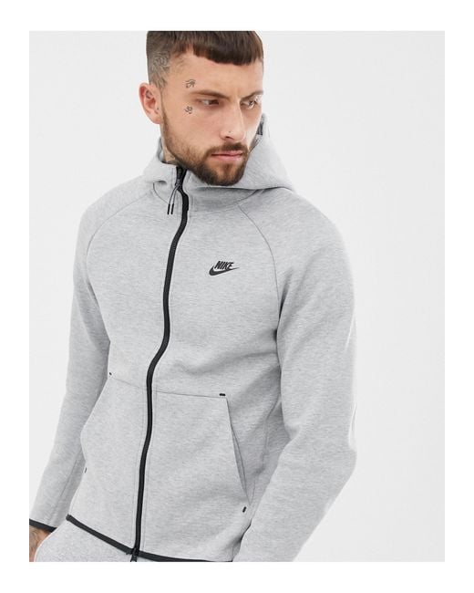 Nike – Tech – er Kapuzenpullover aus Fleece mit durchgehendem Reißverschluss in Gray für Herren