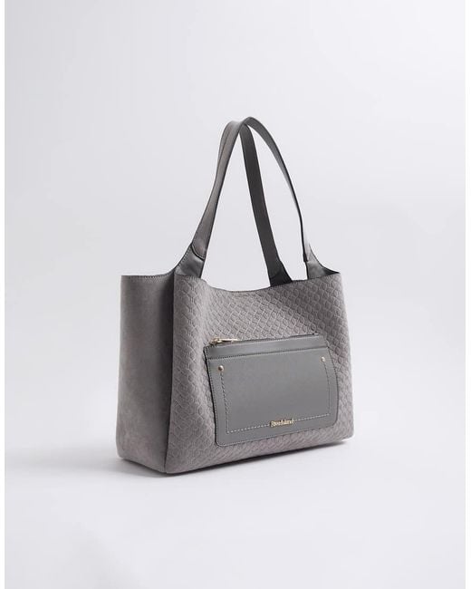River Island Gray Pocket Front Embossed Shopper Bag