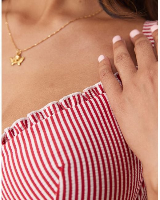ASOS Red Fuller Bust Anna Seersucker Stripe Underwi Bikini Top