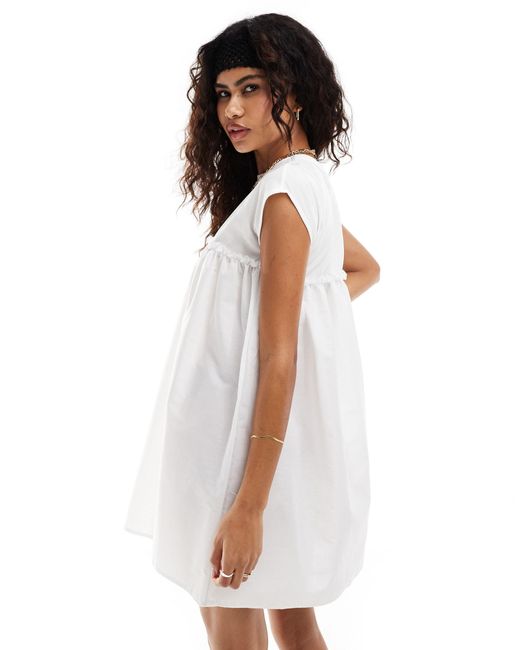 Collusion White Jersey Woven Mix Smock Dress