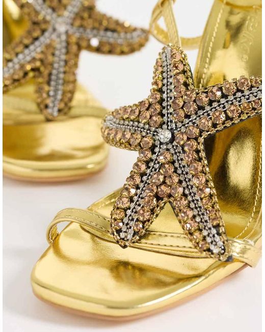 Public Desire Metallic Lumi Heeled Sandals With Embellished Starfish