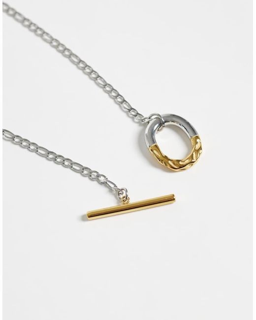 Reclaimed Vintage White Unisex Stainless Steal Chain With T Bar Mixed Metal Necklace