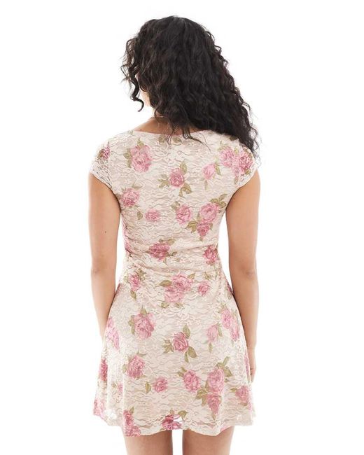 Miss Selfridge Fit En Flare-Jurk Met Vierkante Hals Van Gebloemd Kant in het White