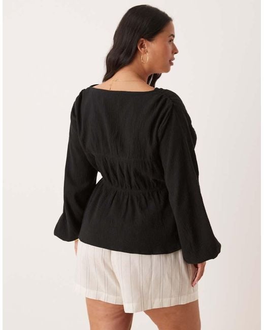 Top Amplio De Manga Larga Con Botones Delanteros De Asos Design Curve ASOS de color Black