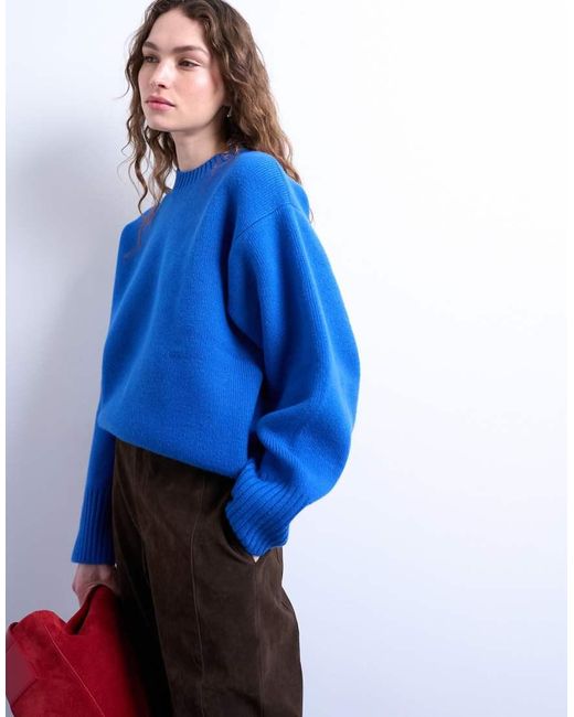 TOPSHOP Grofgebreide Trui Met Ronde Hals in het Blue