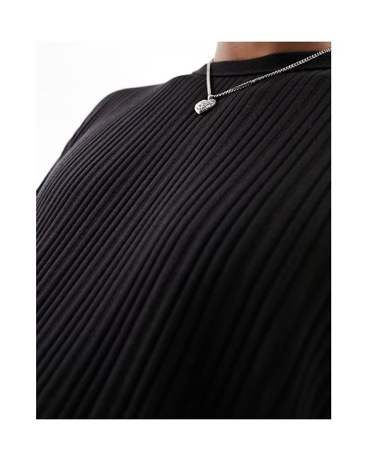 ASOS Black Long Sleeved Textured Rib T-shirt for men