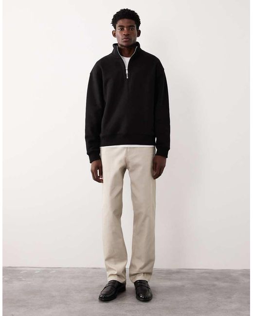 ASOS COLLECTIVE Black Ac-t-2573 Signature Fit Super Heavyweight Quarter Zip Funnel Sweatshirt for men
