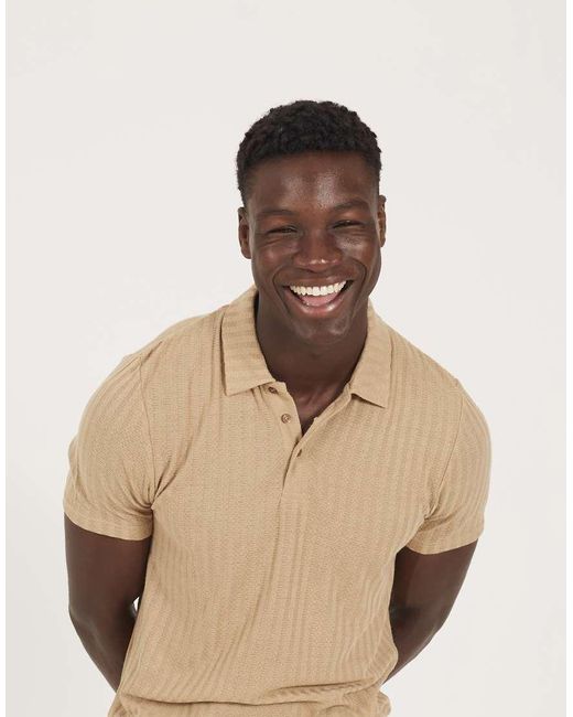 Brave Soul Natural Textured Short Sleeve Polo Shirt for men