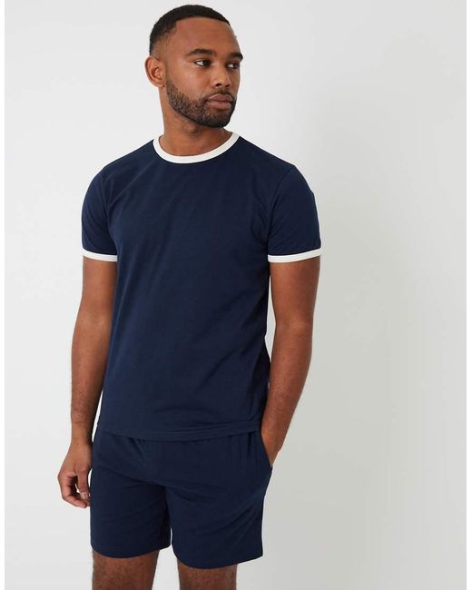 Threadbare Blue Contrast Binding Short Lounge Set for men