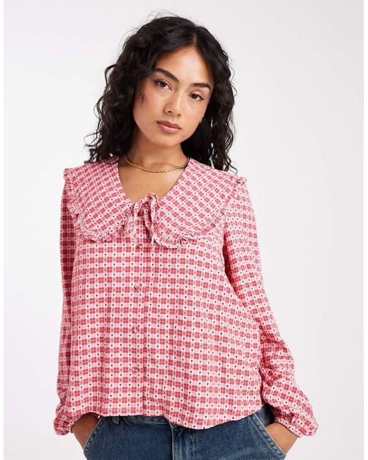 Threadbare Pink Long Sleeve Blouse With Peter Pan Collar