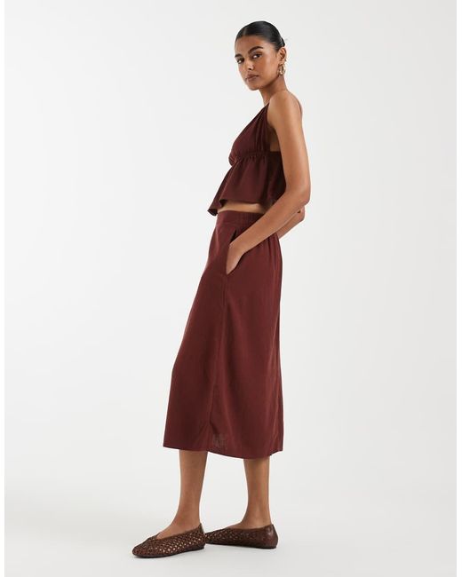 Vero Moda Red Linen Touch Midi Skirt Co-Ord