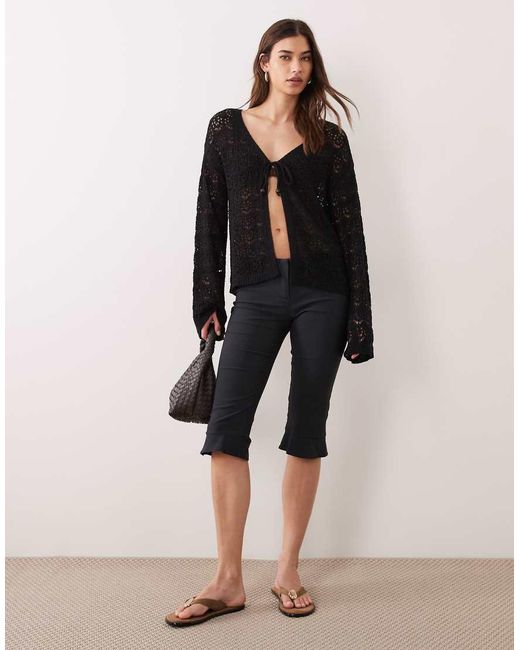 Miss Selfridge Black Crochet Boho Tie Front Festival Cardigan