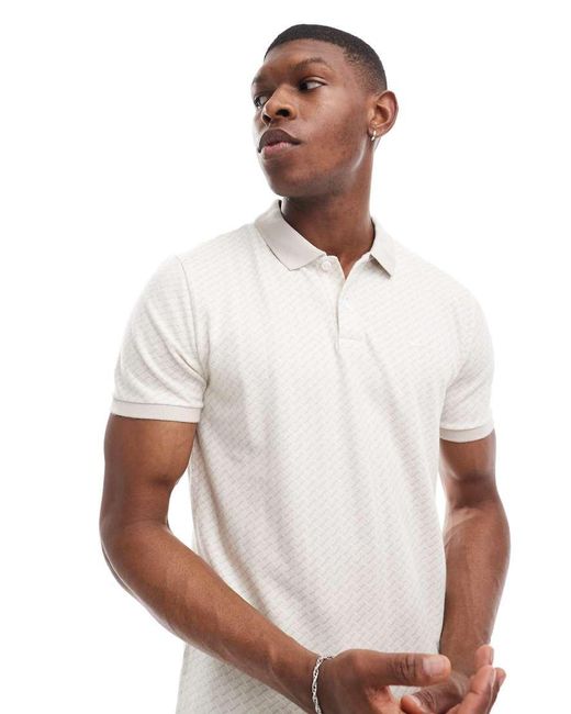 Hollister White Icon Logo Geometric Pattern Polo for men