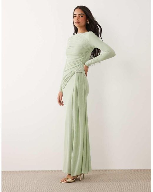 ASOS Green Mesh Long Sleeve Maxi Dress