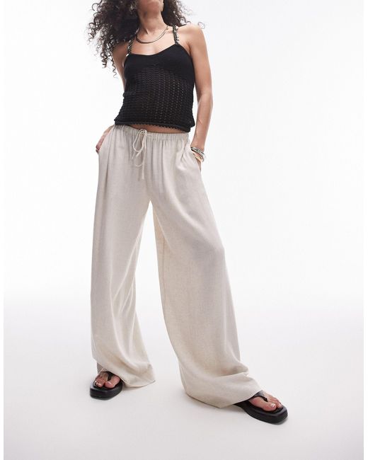 Pantalon d'ensemble ultra ample en lin naturel - taupe TOPSHOP en coloris White