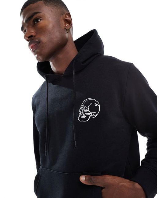 Jack & Jones Black Oversized Hoodie With Skull Back Print for men