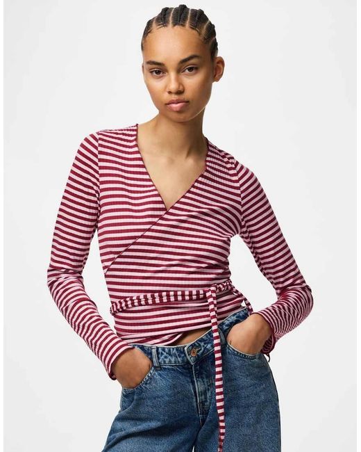 Pieces Red Wrap Top