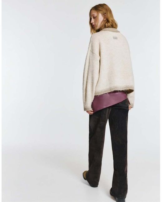 Pull&Bear White Polo Collar Sweater