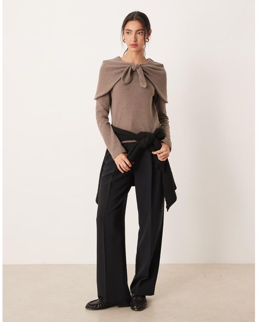 ASOS Brown Supersoft Shoulder Tie Detail Jumper