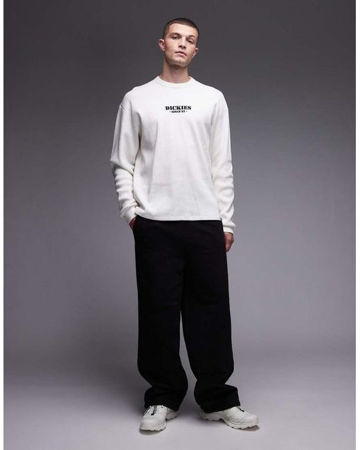 Dickies Gray Waffle Long Sleeve T-shirt With Central Logo