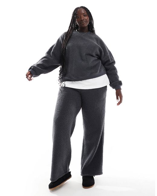 ASOS Gray Asos Design Curve Lounge Borg Sweat & Wide Leg Trouser Set