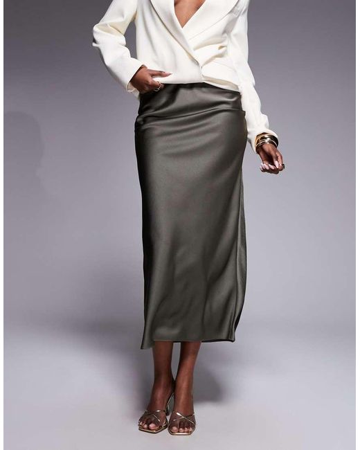 River Island Maxi Rok Van Satijn in het Gray