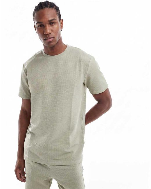 Only & Sons Green Short Sleeve Waffle T-shirt Co-ord for men