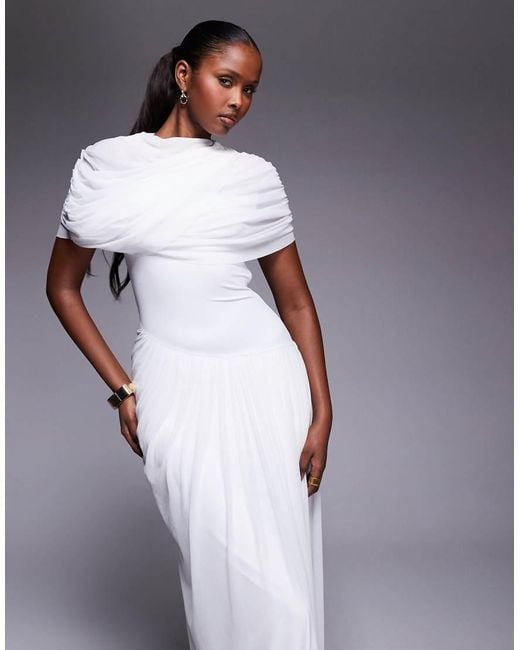 HEIRESS BEVERLY HILLS Blue Mesh Drape Detail Asymmetric Dropped Waist Maxi Dress