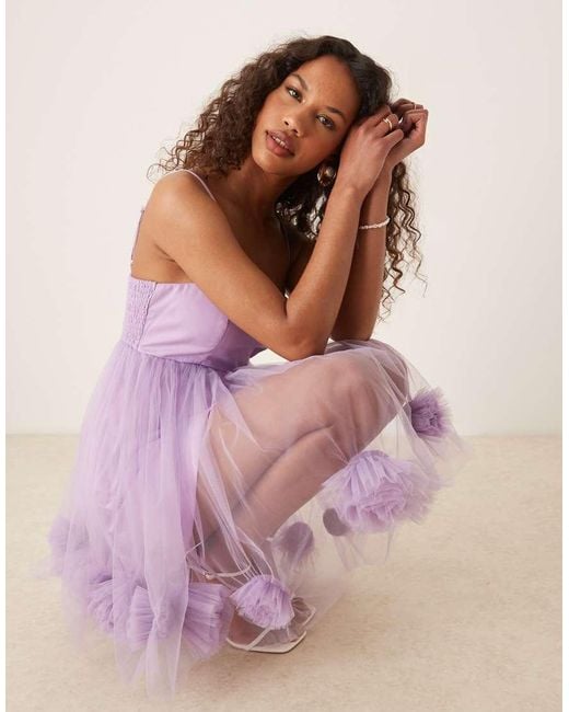 LACE & BEADS Purple Bubble Hem Babydoll Mini Dress