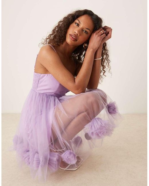 LACE & BEADS Purple Bubble Hem Babydoll Mini Dress