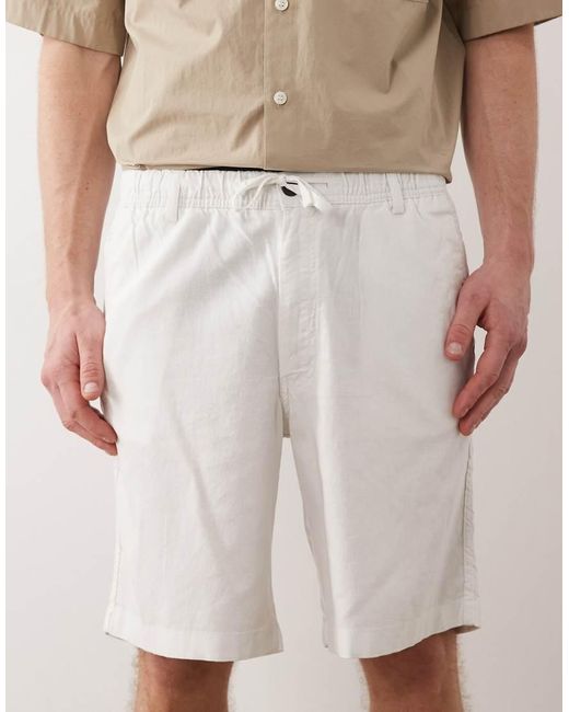 Jack & Jones Natural Drawstring Linen Mix Blend Shorts for men