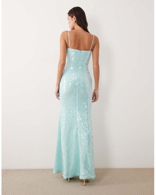 Wanderdoll Blue Rhea Sequin Cami Cup Detail Maxi Dress