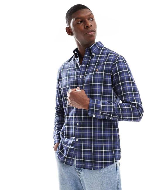 Farah Blue Macgregor Long Sleeve Checked Shirt for men