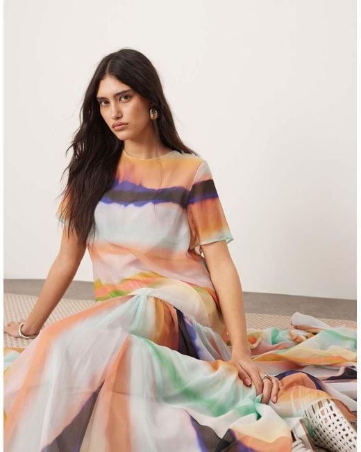 ARRANGE Natural Sheer Chiffon Drop Waist Maxi T-shirt Dress