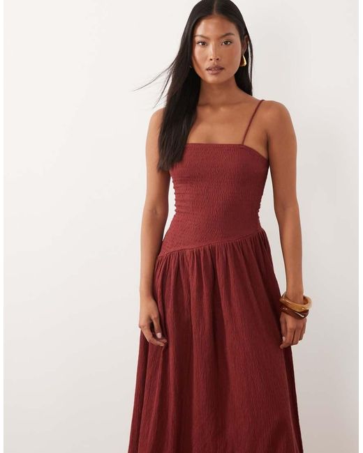 ASOS Red Asos Design Petite Crinkle Cami Tie Back Midi Dress With Asym Waist