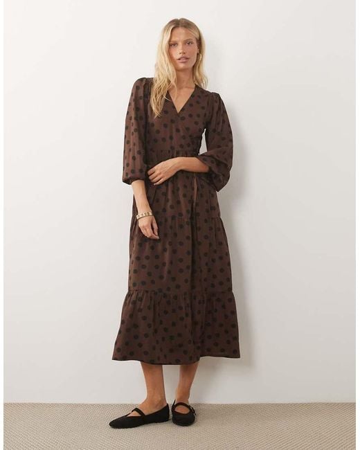Wednesday's Girl Brown Long Sleeve Wrap Midaxi Dress