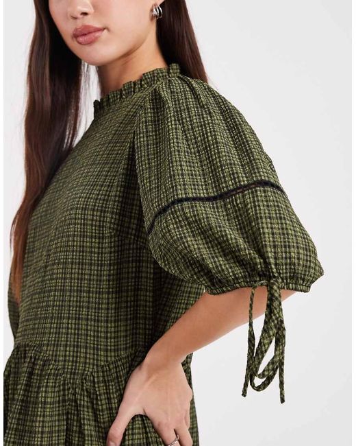 Wednesday's Girl Green Mini Textured Smock Dress