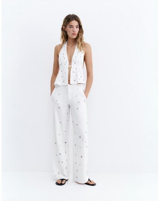 Pull&Bear Haltertop Met Oogjes in het White