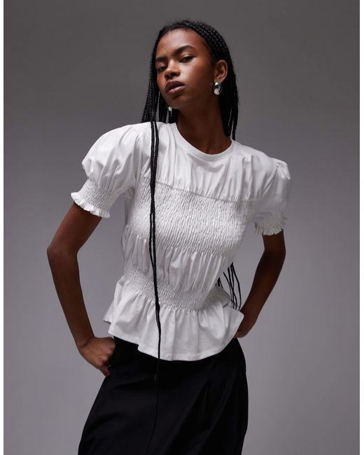 TOPSHOP White Shirred Panel Tee